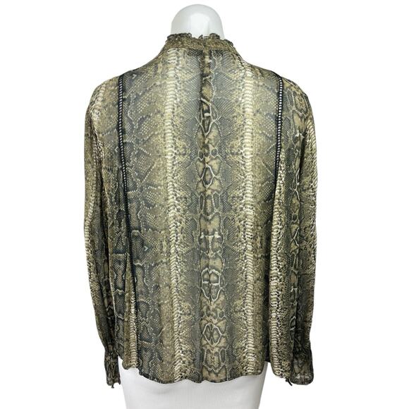 ZARA Green Python Snake Animal Print Open Front Tassel 3/4 Sleeve Blouse Top S - Picture 2 of 4